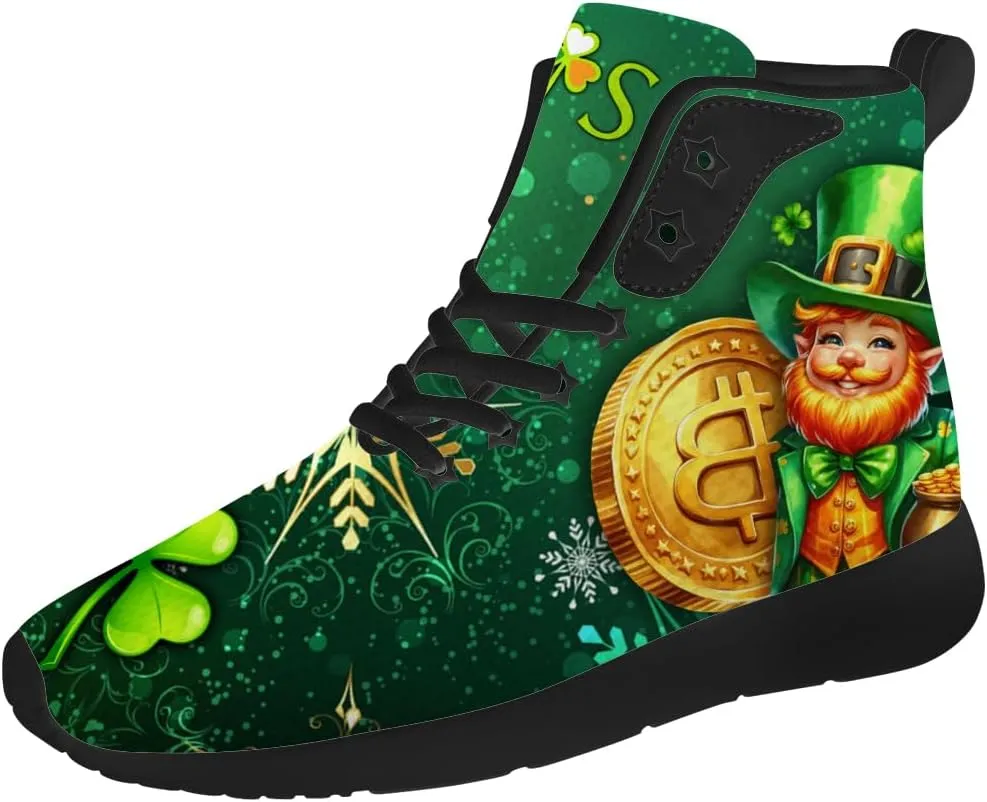 St Patrick's Day Shoes for Men Women Clover High Top Sneakers Shamrock Shoes Gifts for Mom Dad