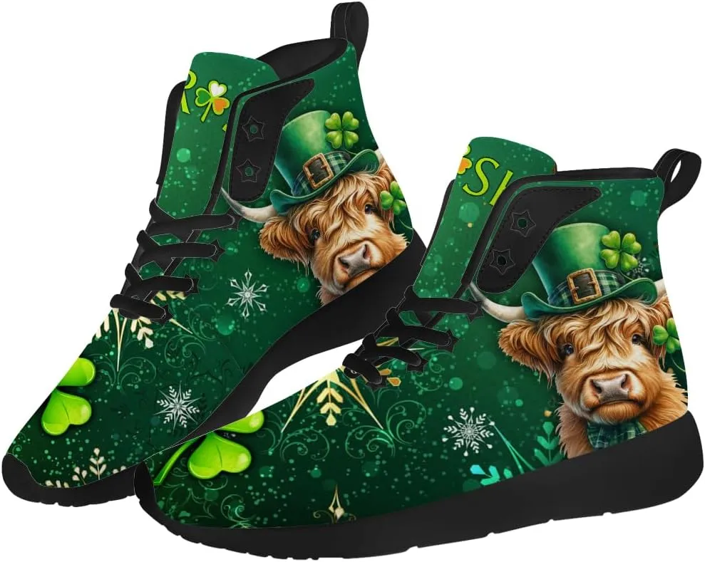 St Patrick's Day Shoes for Men Women Clover High Top Sneakers Shamrock Shoes Gifts for Mom Dad