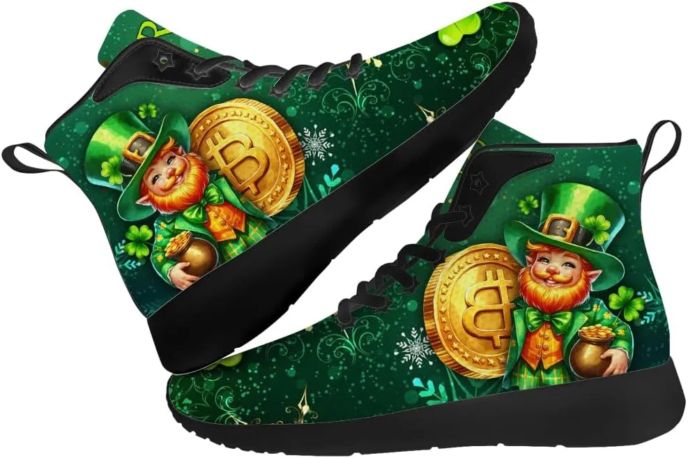 St Patrick's Day Shoes for Men Women Clover High Top Sneakers Shamrock Shoes Gifts for Mom Dad