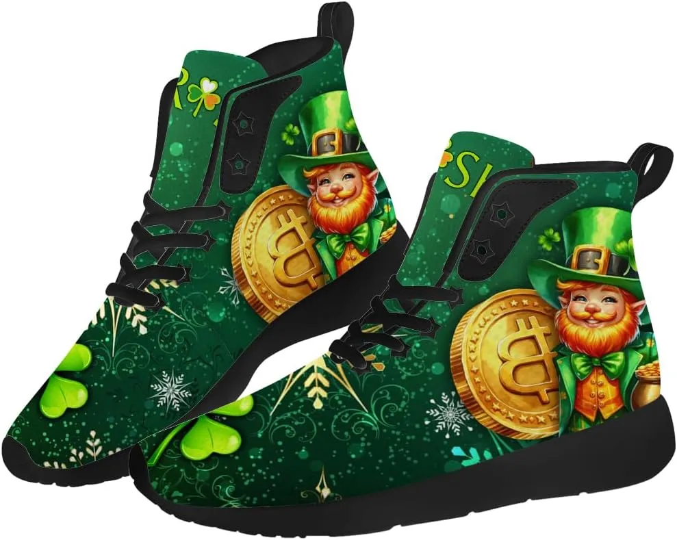 St Patrick's Day Shoes for Men Women Clover High Top Sneakers Shamrock Shoes Gifts for Mom Dad