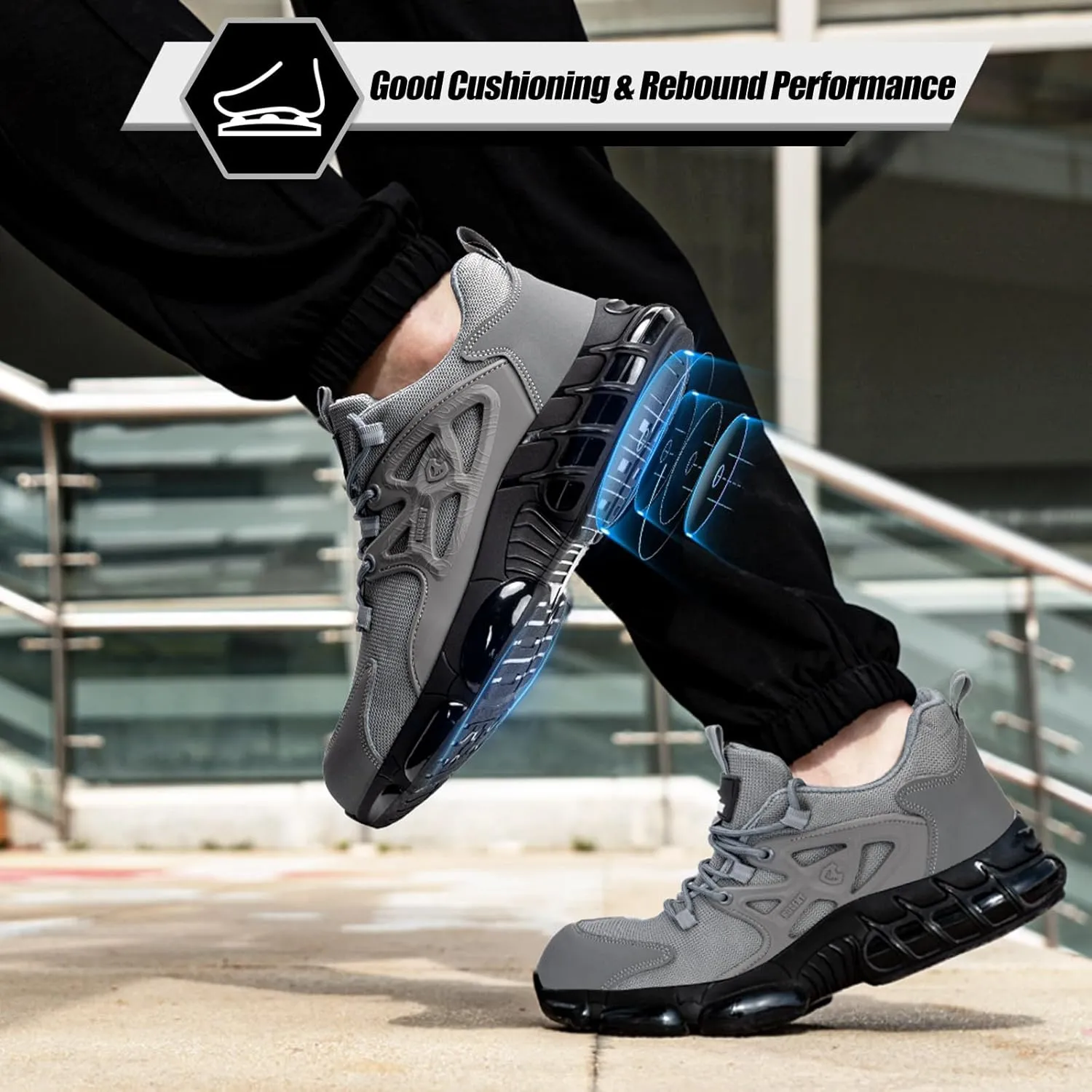 Steel Toe Shoes for Men Women Composite Toe Work Sneakers Indestructible Safety Tennis Shoes Lightweight Breathable Construction Sneakers Puncture Proof Air Cushion Ergonomic Design