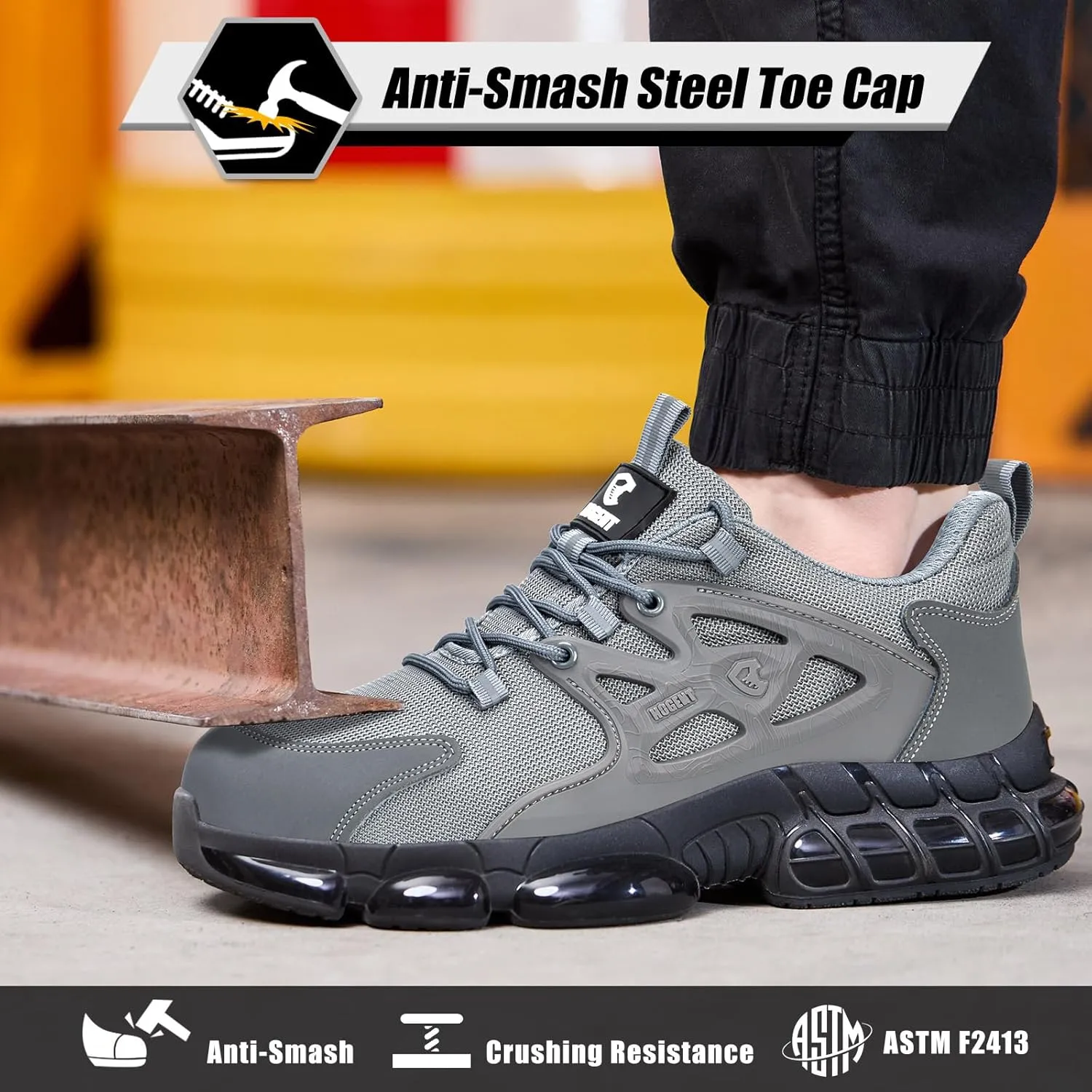 Steel Toe Shoes for Men Women Composite Toe Work Sneakers Indestructible Safety Tennis Shoes Lightweight Breathable Construction Sneakers Puncture Proof Air Cushion Ergonomic Design