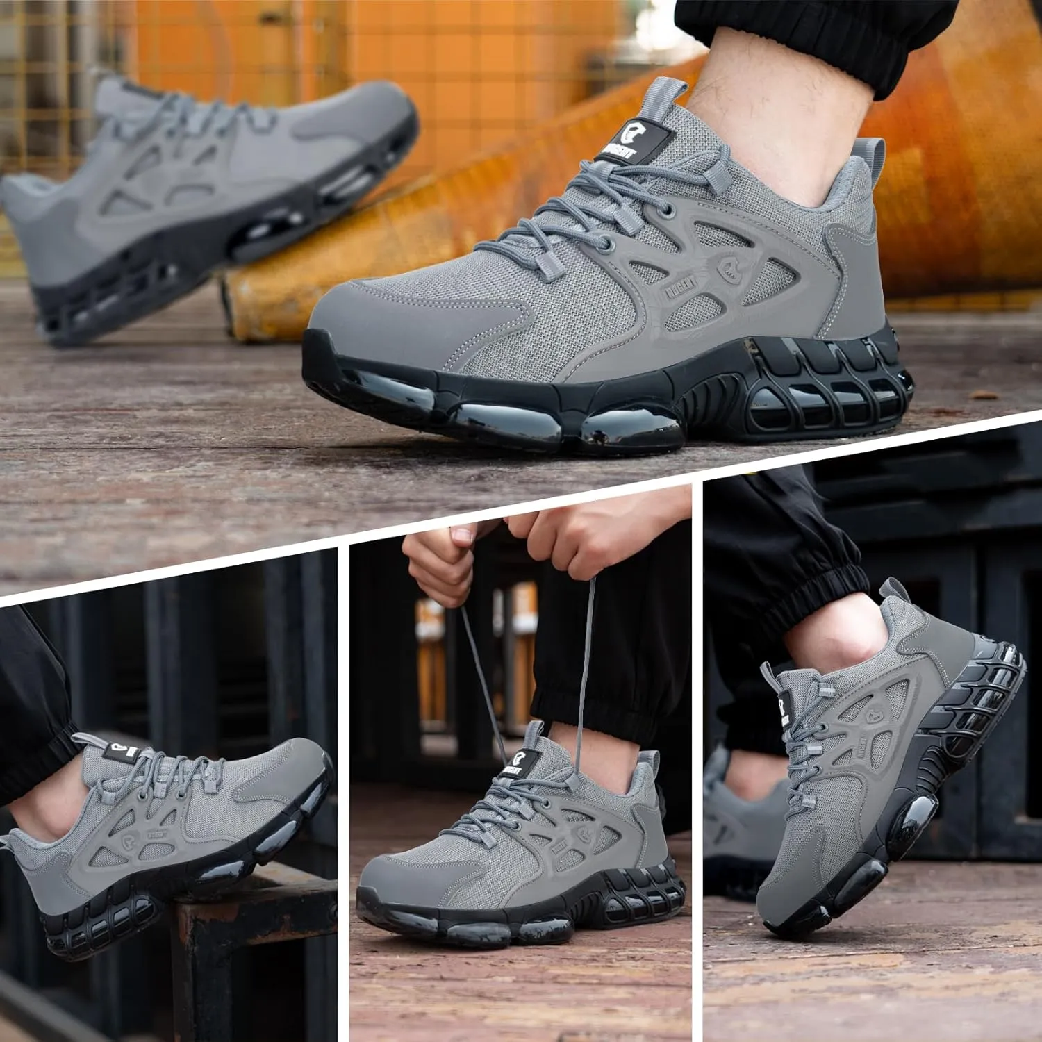 Steel Toe Shoes for Men Women Composite Toe Work Sneakers Indestructible Safety Tennis Shoes Lightweight Breathable Construction Sneakers Puncture Proof Air Cushion Ergonomic Design