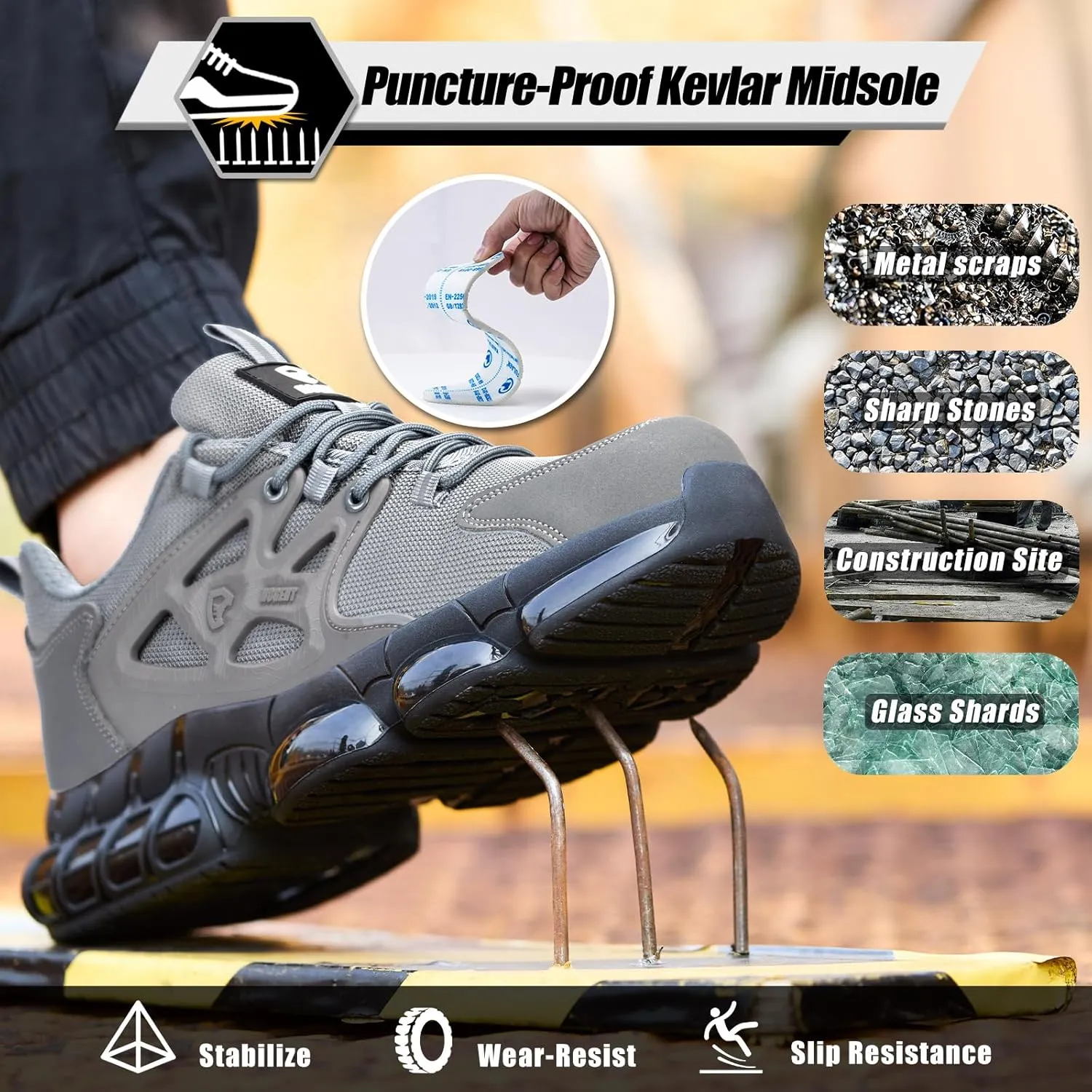 Steel Toe Shoes for Men Women Composite Toe Work Sneakers Indestructible Safety Tennis Shoes Lightweight Breathable Construction Sneakers Puncture Proof Air Cushion Ergonomic Design