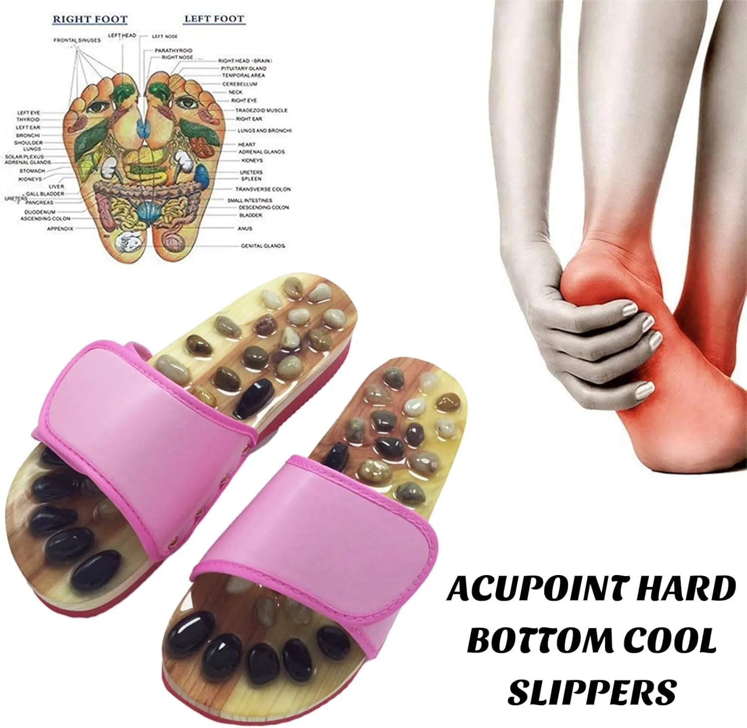 Stone Acupressure Foot Massage Slippers Sandals Reflexology Tools, Acupuncture Massage Slippers Deep Tissue Foot Massager, Therapeutic Reflexology Sandals, Circulation Massage Slippers Pink M