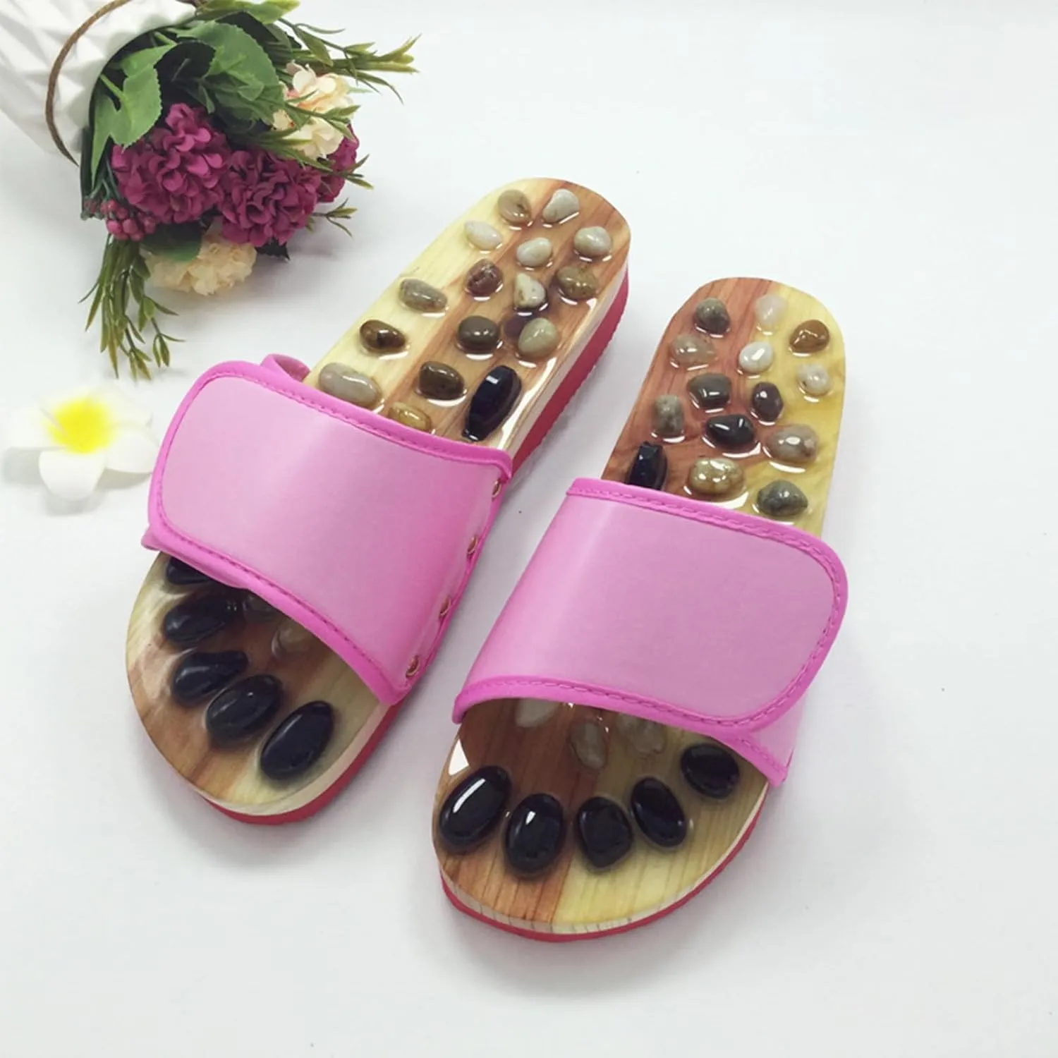 Stone Acupressure Foot Massage Slippers Sandals Reflexology Tools, Acupuncture Massage Slippers Deep Tissue Foot Massager, Therapeutic Reflexology Sandals, Circulation Massage Slippers Pink M