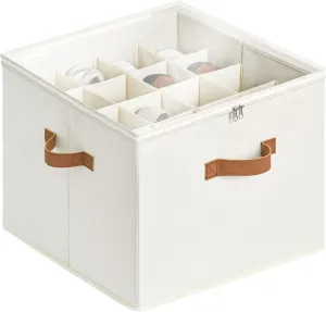 StorageWorks Shoe Organizer for Closet, Fits up to 16 Pairs, Shoe Cubby Storage Containers with Adjustable Dividers and Clear Cover, Beige