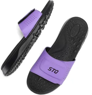 STQ Orthopedic Slides for Women Memory Foam Sandals Arch Support Slide Sandals with Adjustable Hook and Loop