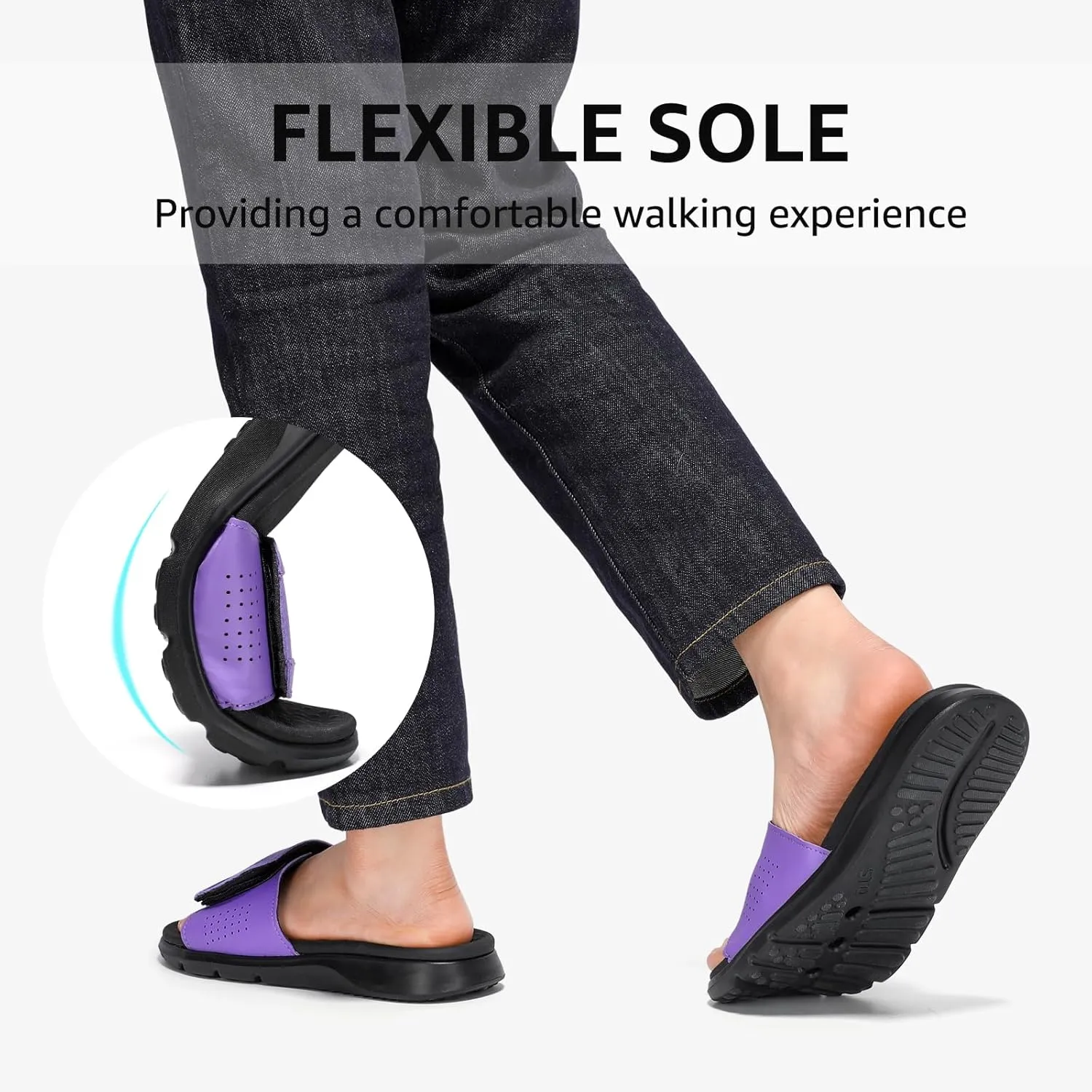 STQ Orthopedic Slides for Women Memory Foam Sandals Arch Support Slide Sandals with Adjustable Hook and Loop