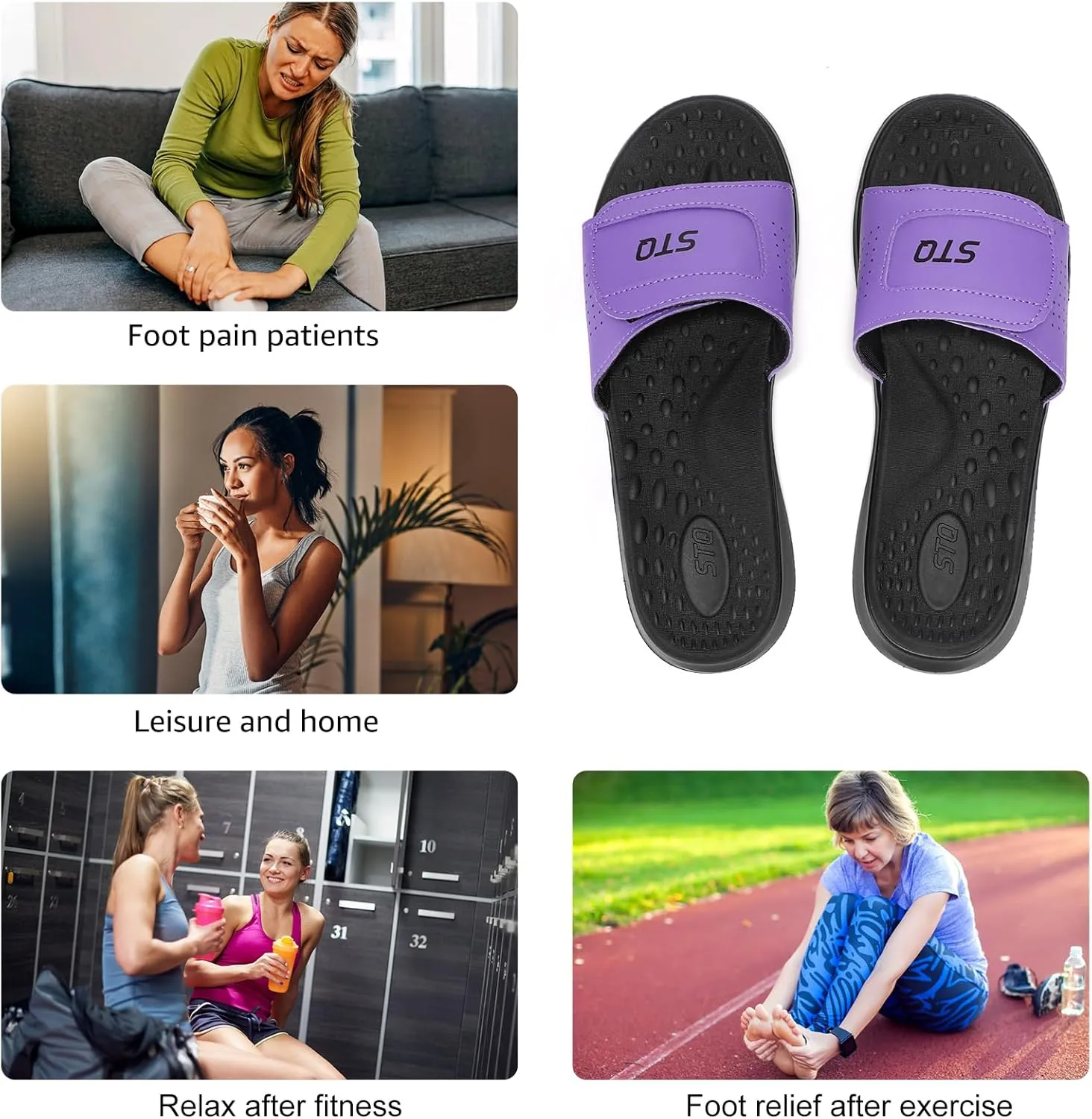 STQ Orthopedic Slides for Women Memory Foam Sandals Arch Support Slide Sandals with Adjustable Hook and Loop