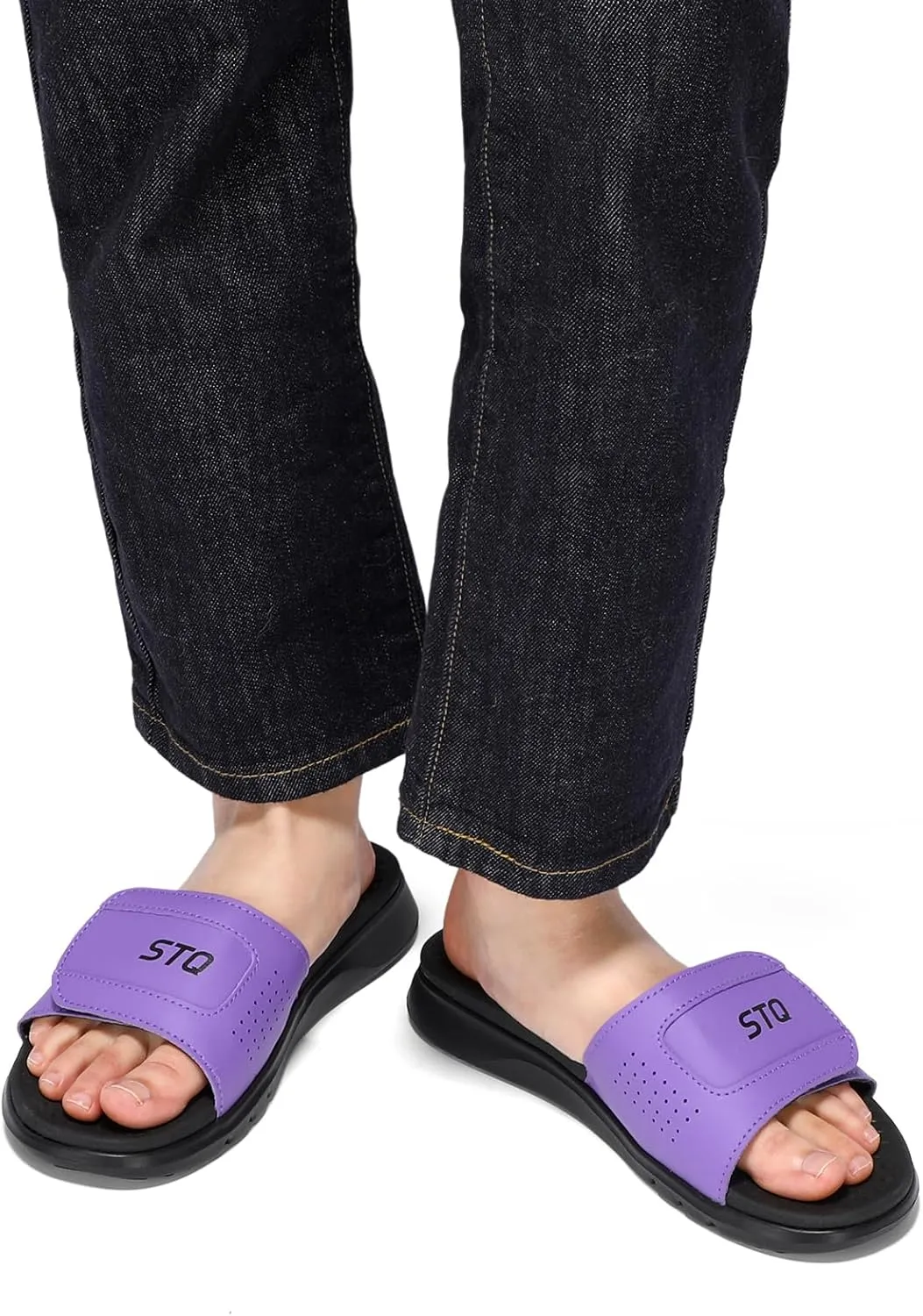 STQ Orthopedic Slides for Women Memory Foam Sandals Arch Support Slide Sandals with Adjustable Hook and Loop
