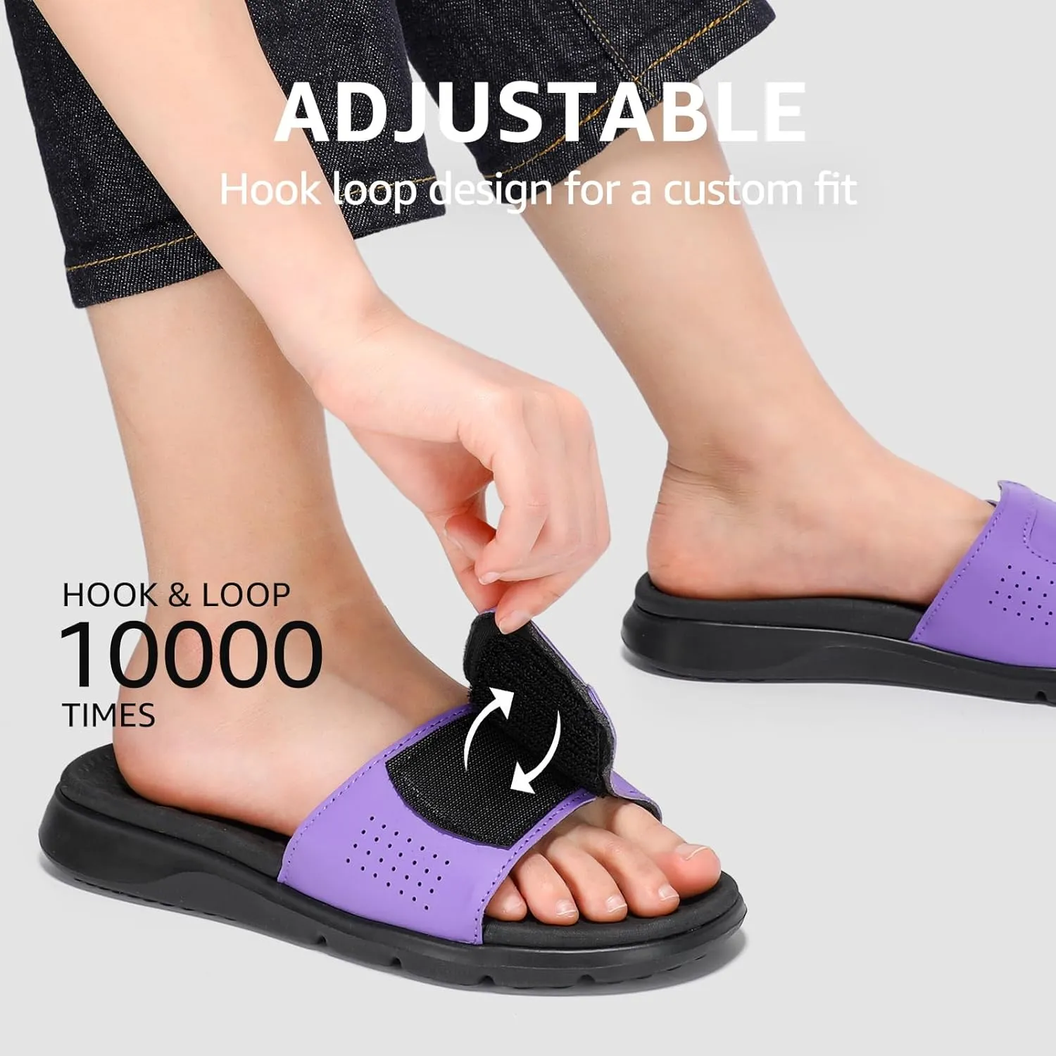 STQ Orthopedic Slides for Women Memory Foam Sandals Arch Support Slide Sandals with Adjustable Hook and Loop