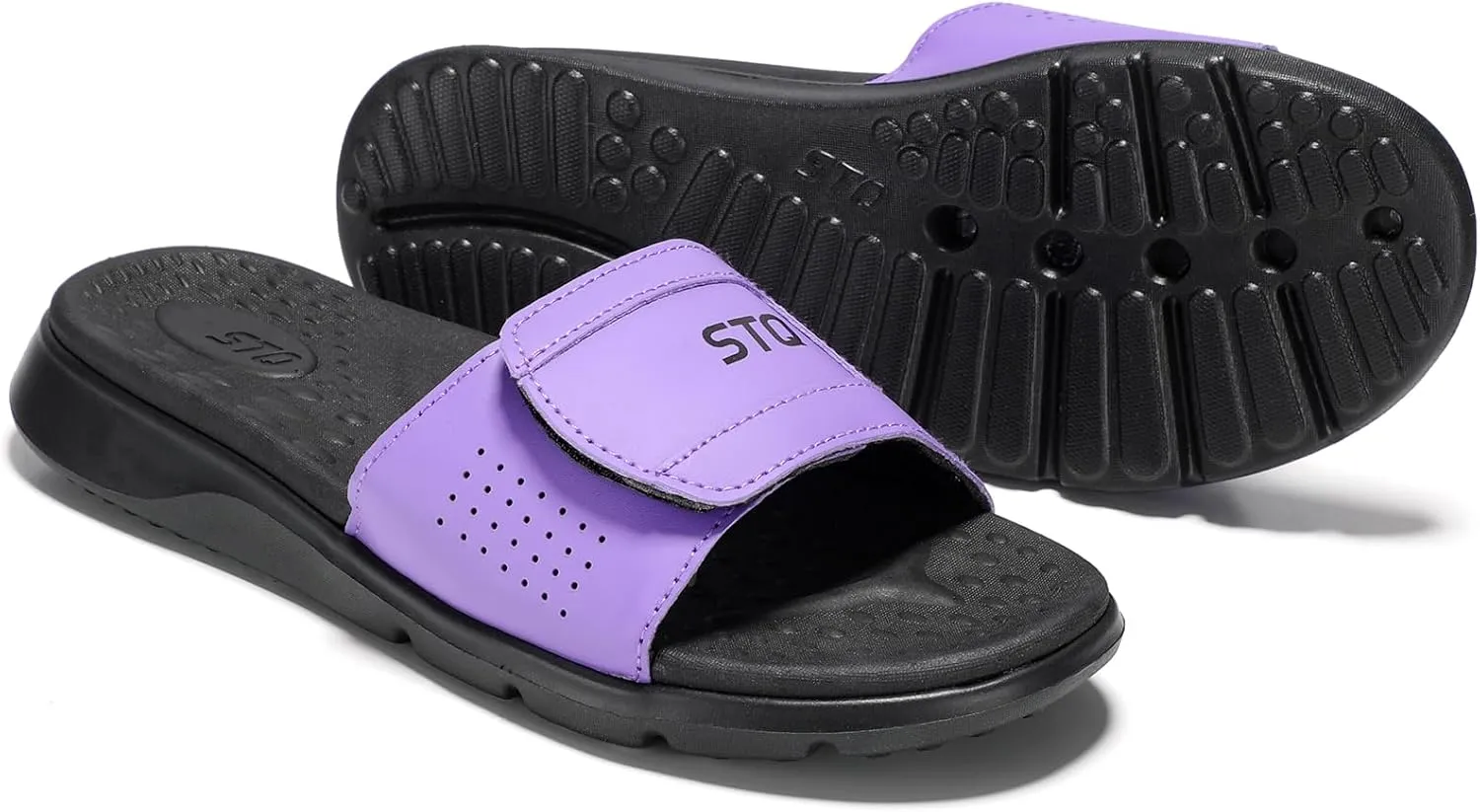 STQ Orthopedic Slides for Women Memory Foam Sandals Arch Support Slide Sandals with Adjustable Hook and Loop