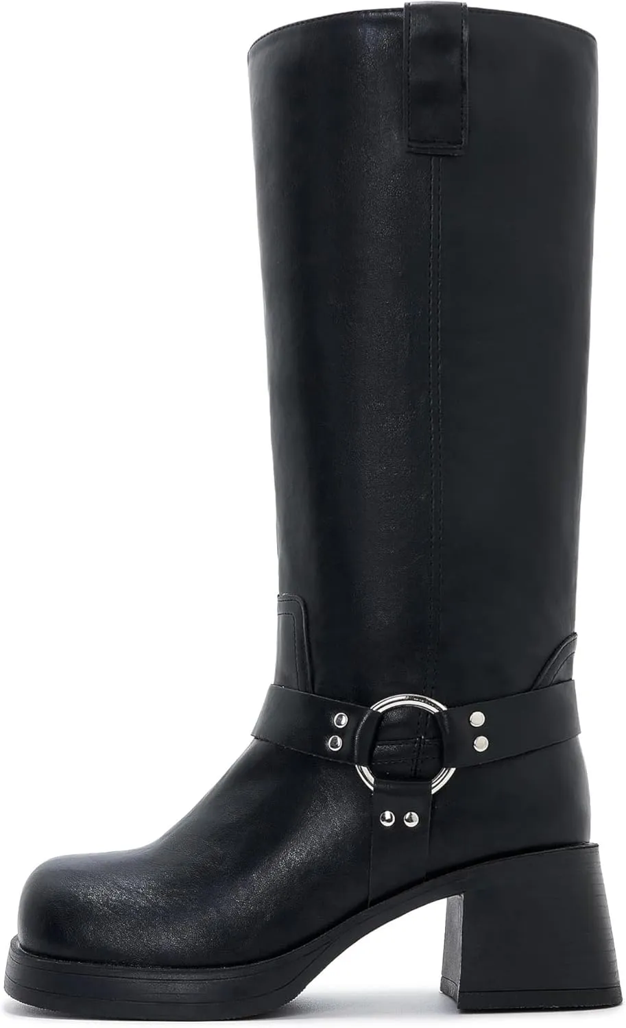 Studds Biker Boots for Women Chunky Heel Square Toe Suede Mid Calf Boot with Side Zipper Western Riding Boots