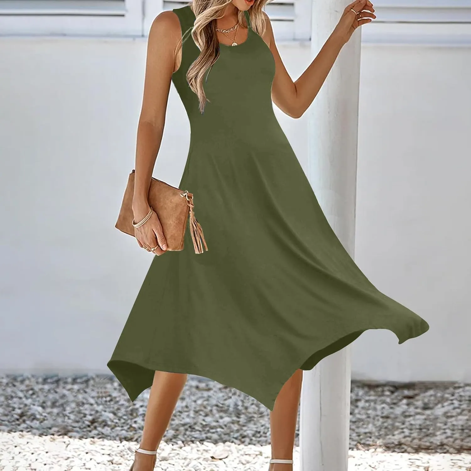Summer Beach Dresses for Women 2024 Trendy Sleeveless Flowy Long Maxi Tank Dress Casual Loose Sundresses