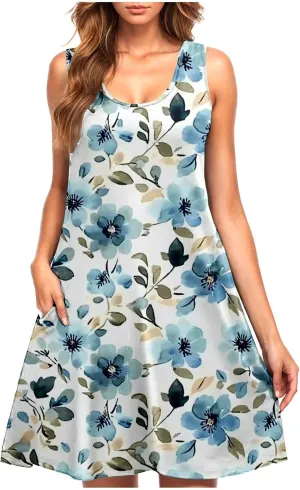 Summer Dresses for Women Trendy 2025 Loose Flowy Mini Tank Dress Boho Floral a Line Sundress Beach Vacation Outfits