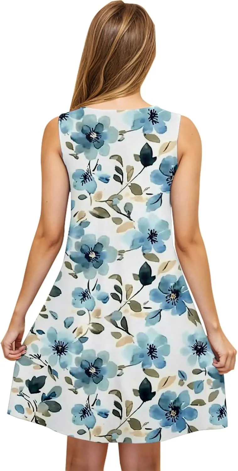 Summer Dresses for Women Trendy 2025 Loose Flowy Mini Tank Dress Boho Floral a Line Sundress Beach Vacation Outfits