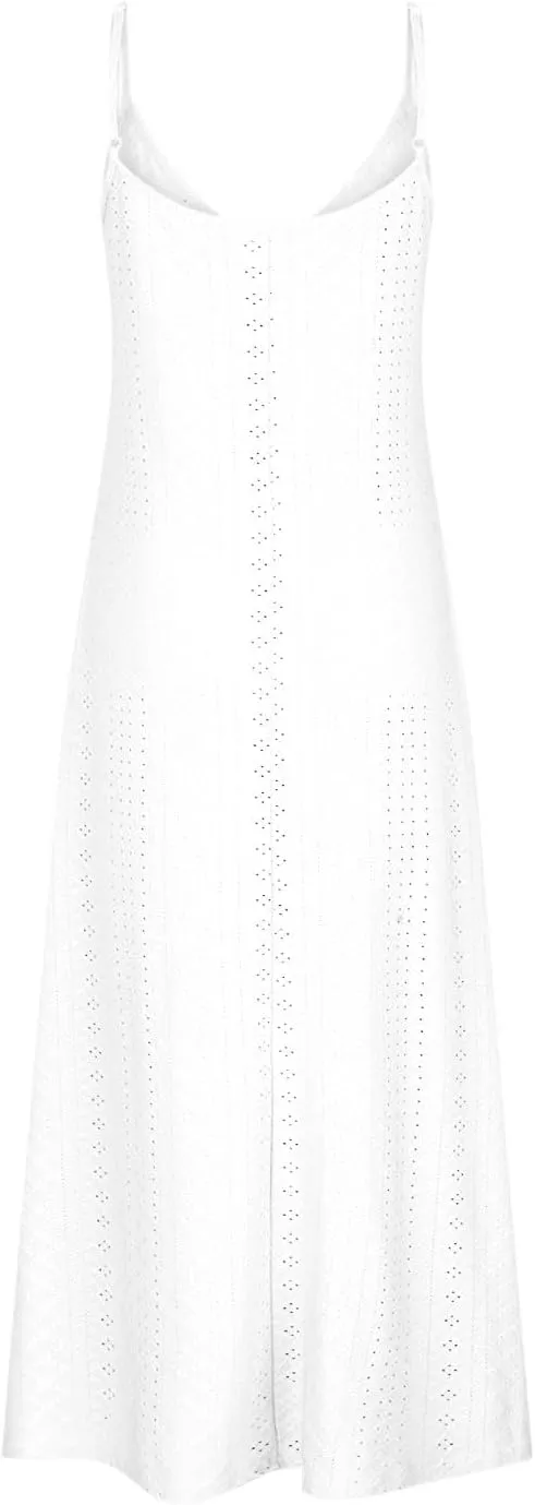 Summer Maxi Dresses for Women 2024 Sexy Lace Eyelet Sleeveless v Neck Long Dress Spaghetti Strap Flowy Beach Sundress