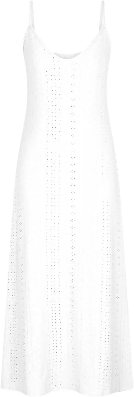 Summer Maxi Dresses for Women 2024 Sexy Lace Eyelet Sleeveless v Neck Long Dress Spaghetti Strap Flowy Beach Sundress