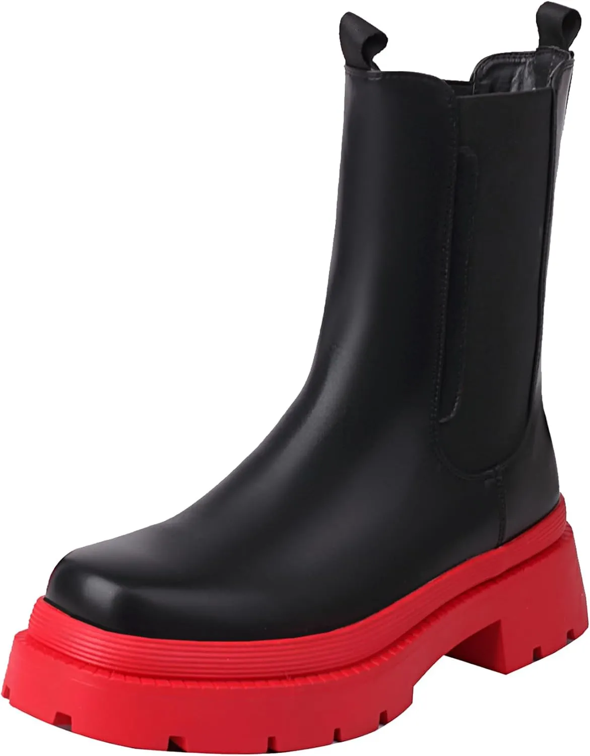 sun gurg Women's Chelsea Ankle Boots Mid-Calf Low Heel Platform Chunky Pull on Booties