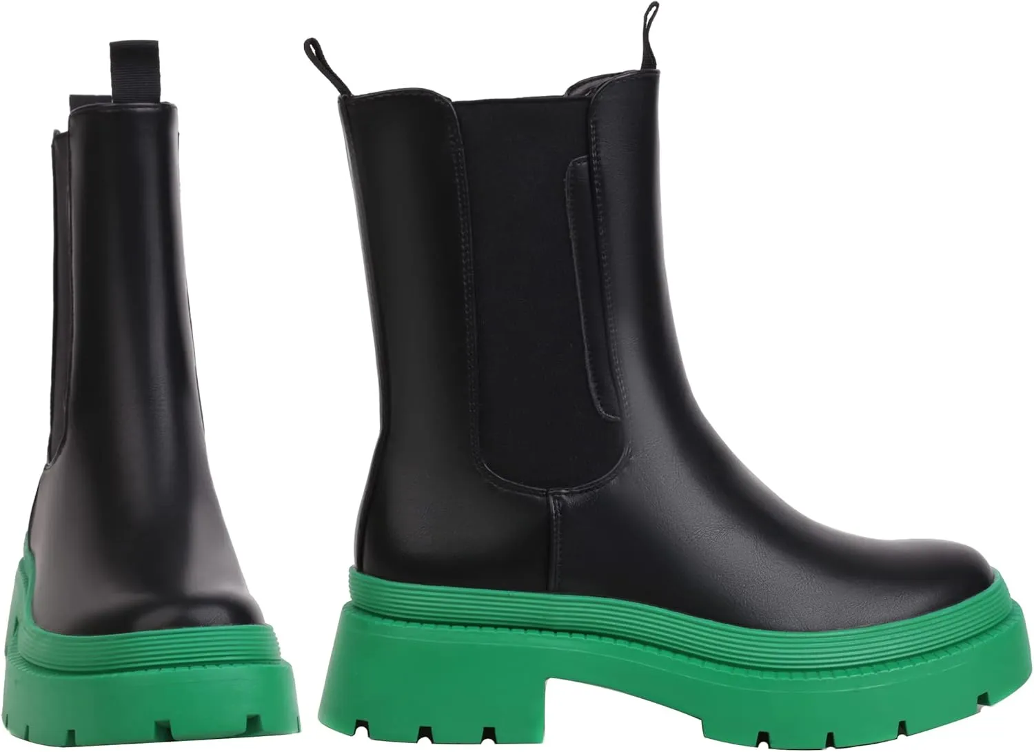sun gurg Women's Chelsea Ankle Boots Mid-Calf Low Heel Platform Chunky Pull on Booties