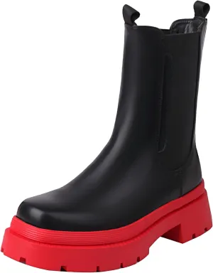 sun gurg Women's Chelsea Ankle Boots Mid-Calf Low Heel Platform Chunky Pull on Booties