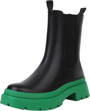 sun gurg Women's Chelsea Ankle Boots Mid-Calf Low Heel Platform Chunky Pull on Booties