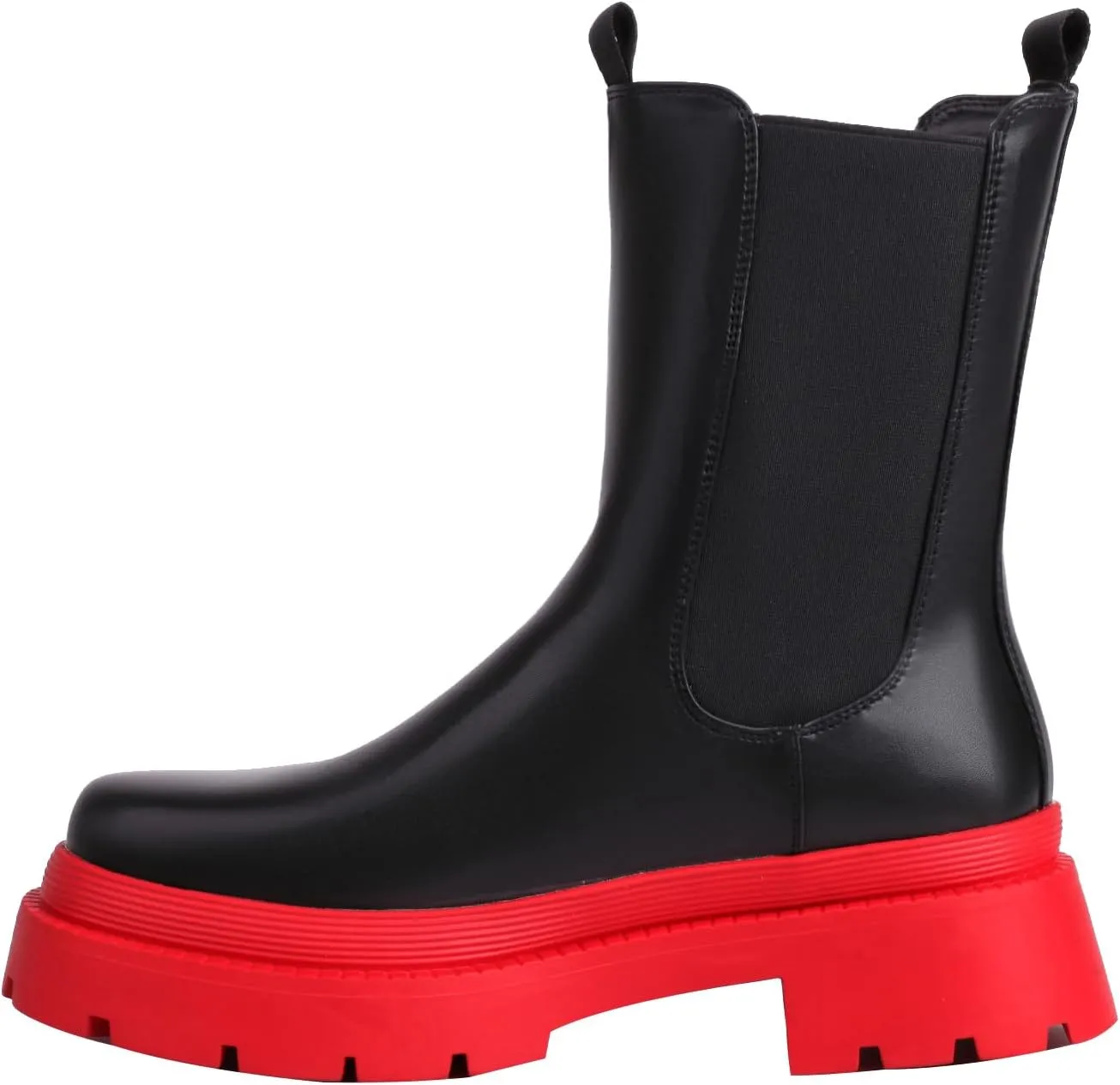 sun gurg Women's Chelsea Ankle Boots Mid-Calf Low Heel Platform Chunky Pull on Booties