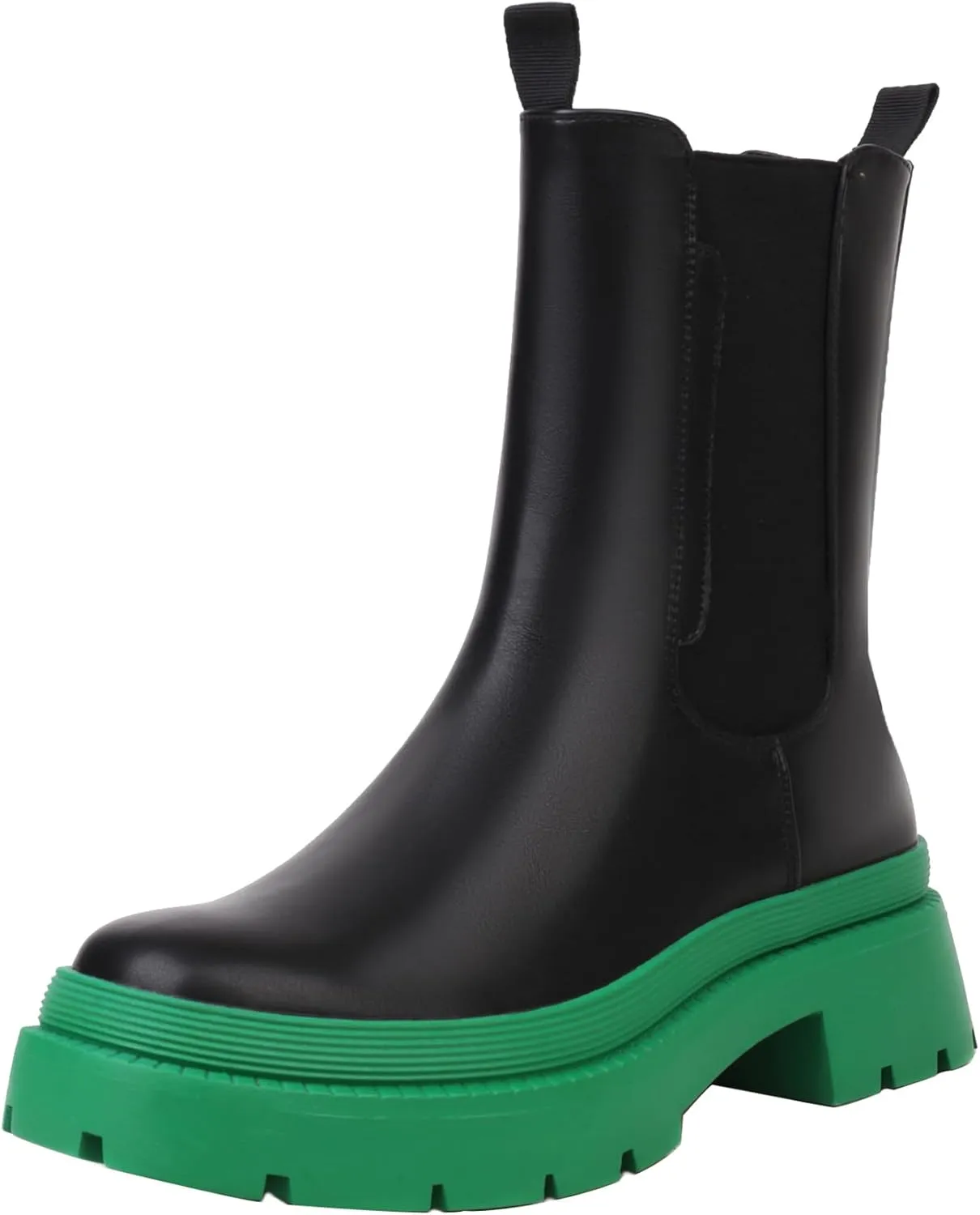 sun gurg Women's Chelsea Ankle Boots Mid-Calf Low Heel Platform Chunky Pull on Booties