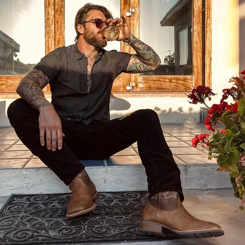 Suokdil Cowboy Boots for Men - Men's Western Boots with Embroidery, Slip Resistant Square Toe Chunky Heel, Durable and Fashionable Retro Classic Footwear for Spring and Fall