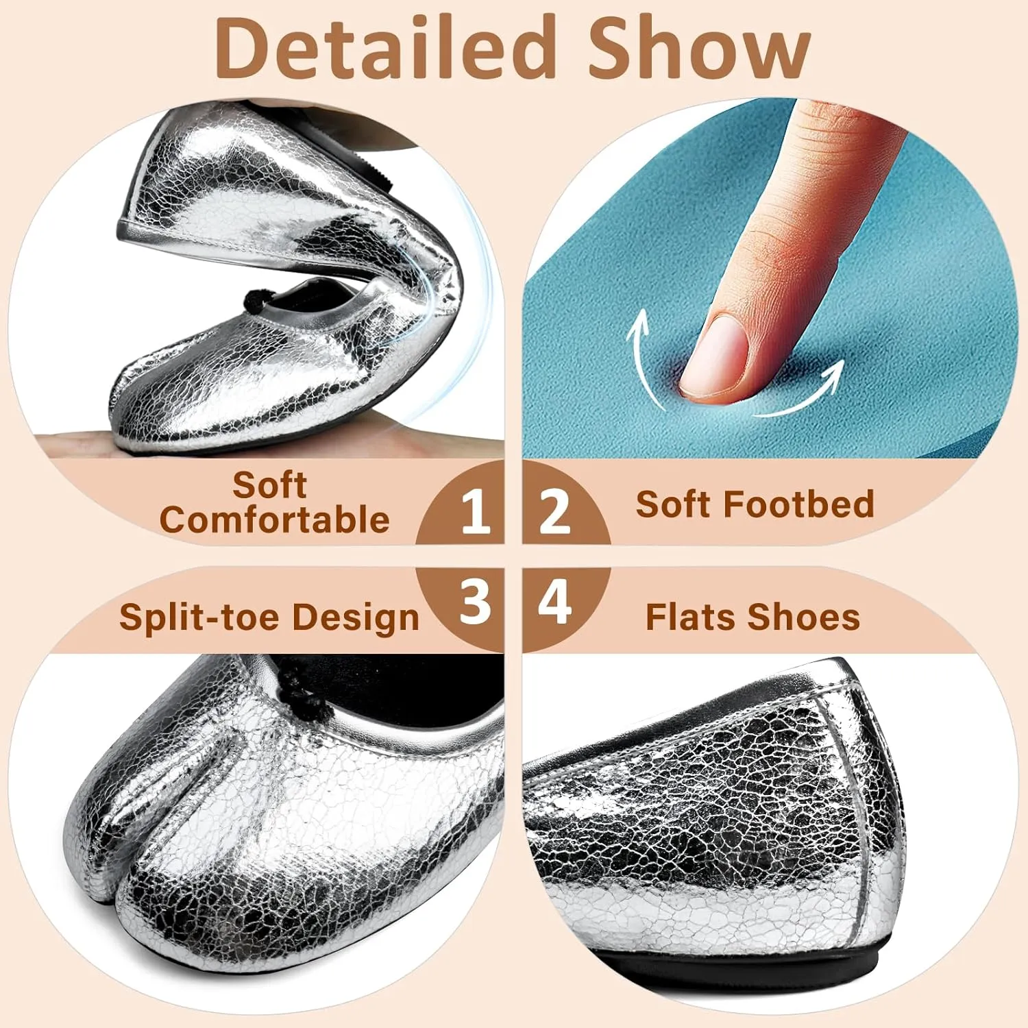 Tabi Ballet Flats Shoes for Women Rounde Toe Wide Width Split Toe Low Heel Comfortable Flats Shoes