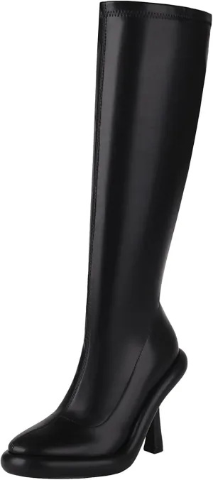 TAEPUSR Women's Platform Boots Stiletto High Heel Mid Calf Boots Elastic Round Toe Ankle Boots with Side Zipper Fashion Party Dress Stretch Boots for Women