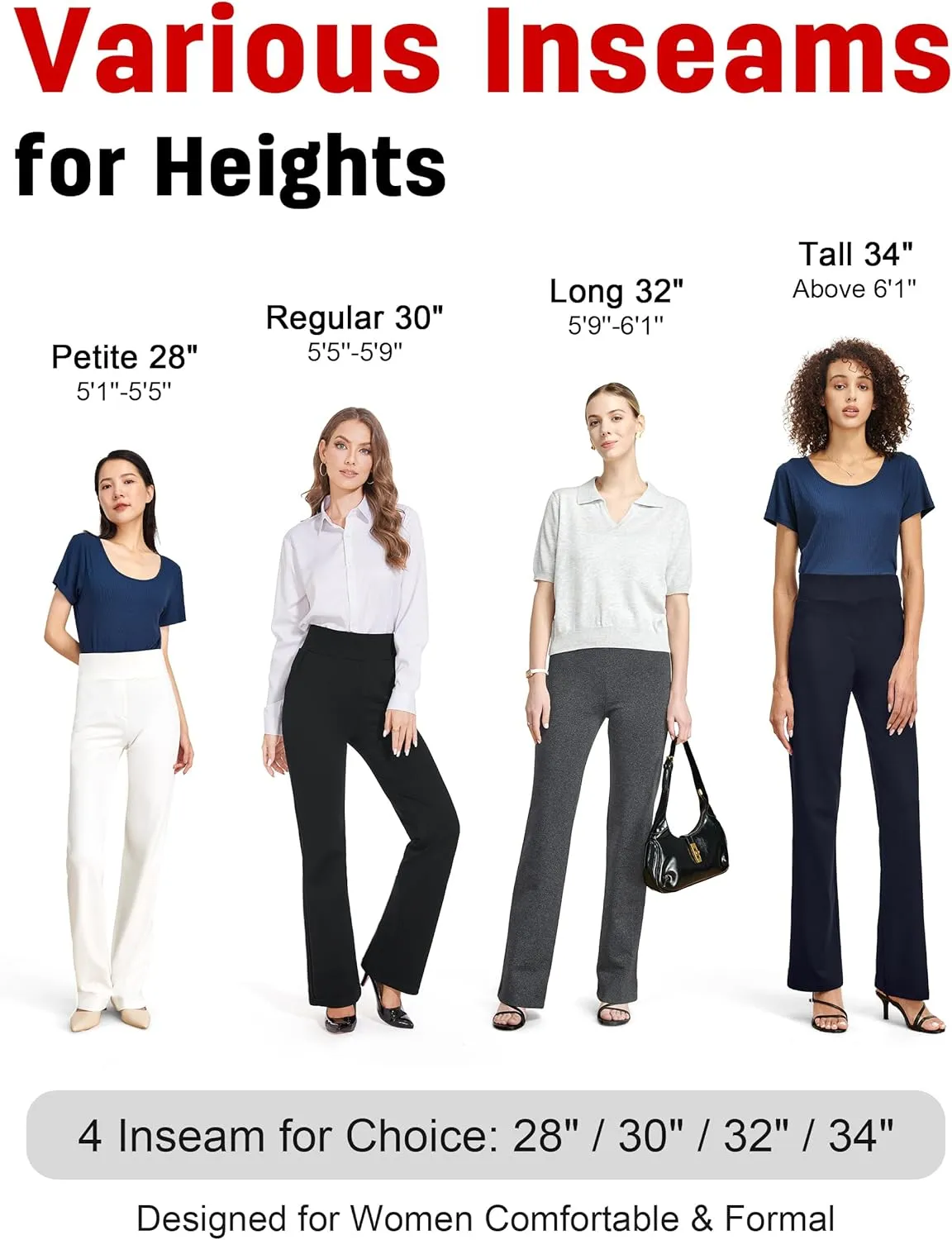 Tapata Women Dress Pants 28"/30"/32"/34" High Waist Stretchy Bootcut Pants Tall, Petite, Regular for Office Business Casual