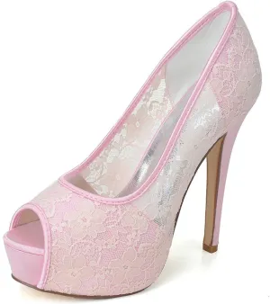 TarfiC Lace Wedding Shoes Open Toe Bridal Shoes Women Mary Jane High Heels Pumps Wedding Dress Shoes