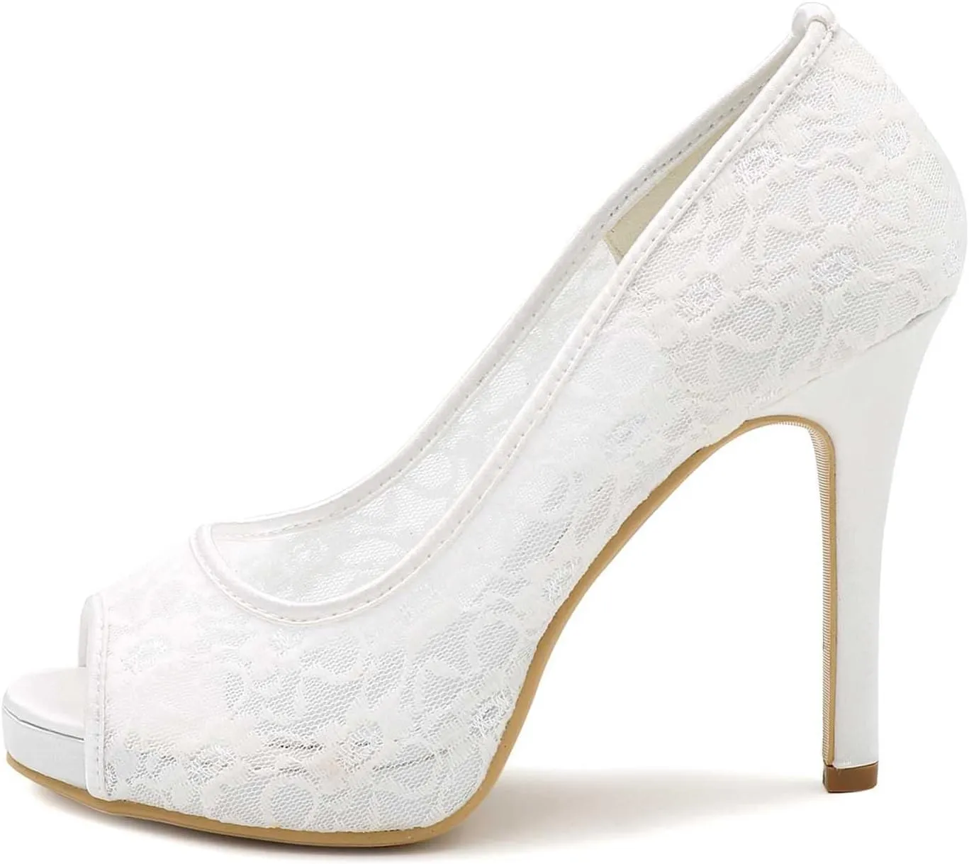 TarfiC Women Ivory Lace Mesh Satin Bridal Wedding Shoes for Women Comfortable Sandals Peep Toe Pumps