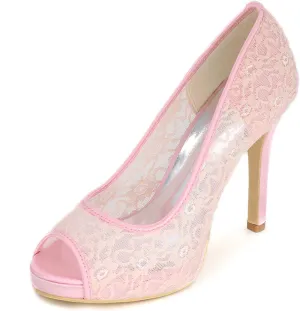 TarfiC Women Ivory Lace Mesh Satin Bridal Wedding Shoes for Women Comfortable Sandals Peep Toe Pumps