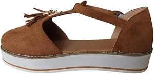 Tassel Sandals for Women Retro Bohemian Gladiator Fringe Casual Sandals Flat Clip Toe Ankle Boots Beach Shoes T-Strap Roman Open-Toe Sandals,Brown,US8/EU40