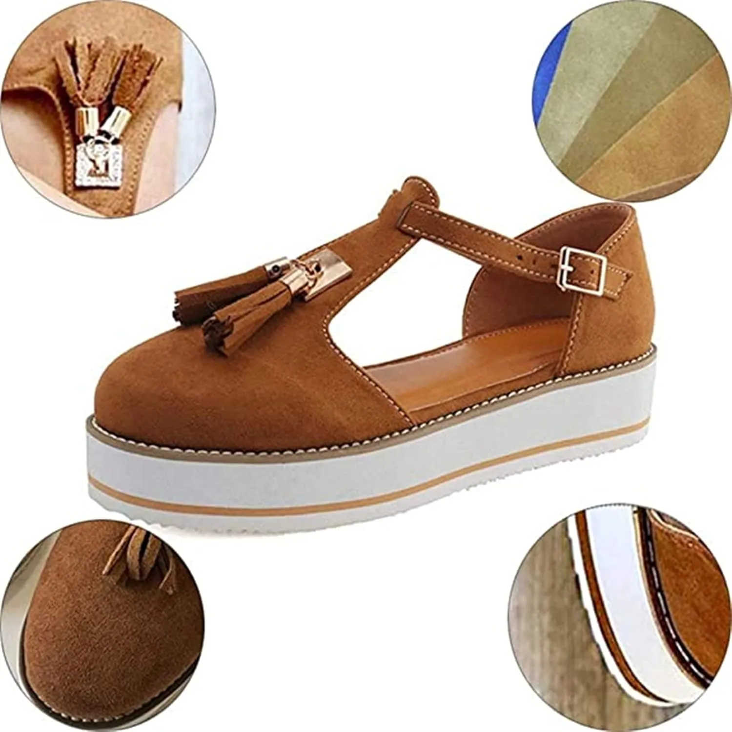 Tassel Sandals for Women Retro Bohemian Gladiator Fringe Casual Sandals Flat Clip Toe Ankle Boots Beach Shoes T-Strap Roman Open-Toe Sandals,Brown,US8/EU40