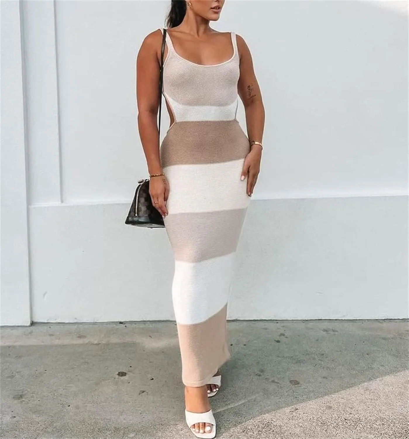 Thopavenoir Women's Knit Strapless Maxi Dress Side Cutout Backless Ribbed Long Dresses Bodycon Y2k Tube Top Beach Dresses