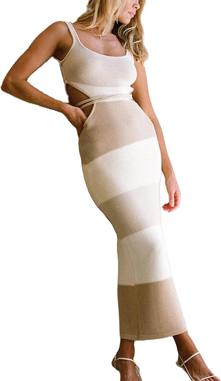 Thopavenoir Women's Knit Strapless Maxi Dress Side Cutout Backless Ribbed Long Dresses Bodycon Y2k Tube Top Beach Dresses