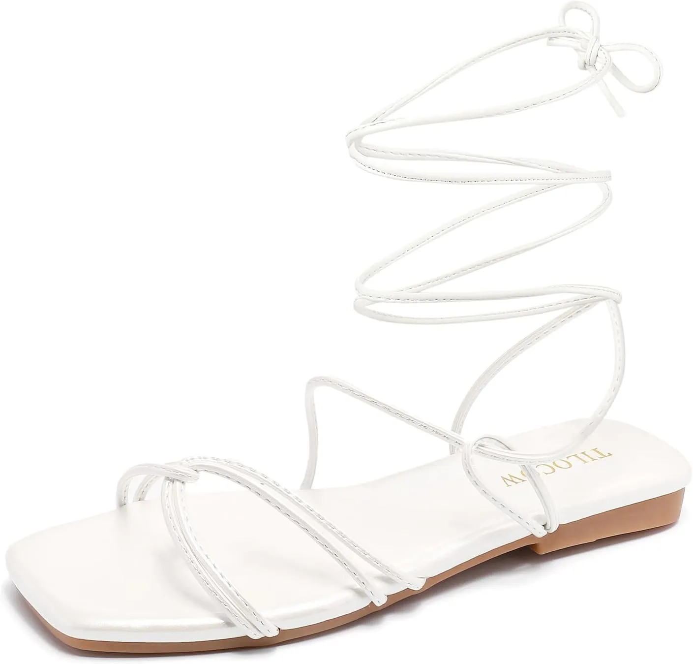 Tilocow Womens Gladiator Strappy Sandals Flats Slides Thong Lace up Dressy Summer Roman Shoes