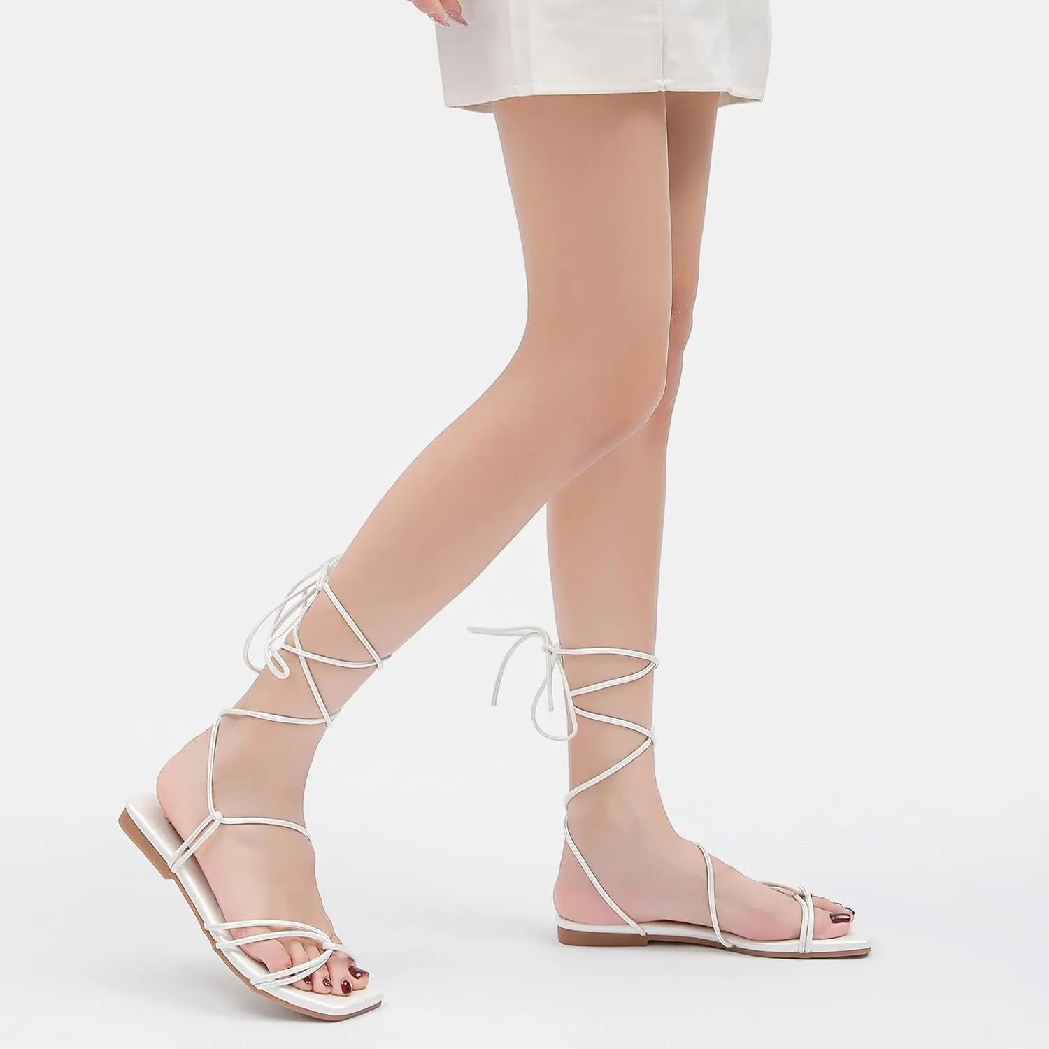 Tilocow Womens Gladiator Strappy Sandals Flats Slides Thong Lace up Dressy Summer Roman Shoes