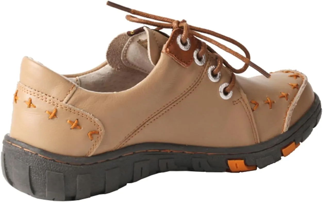TMA EYES Women's Leather Non-Slip lace-up Leather Fashion Shoes Flats Comfortable with Hand-Stitched Design