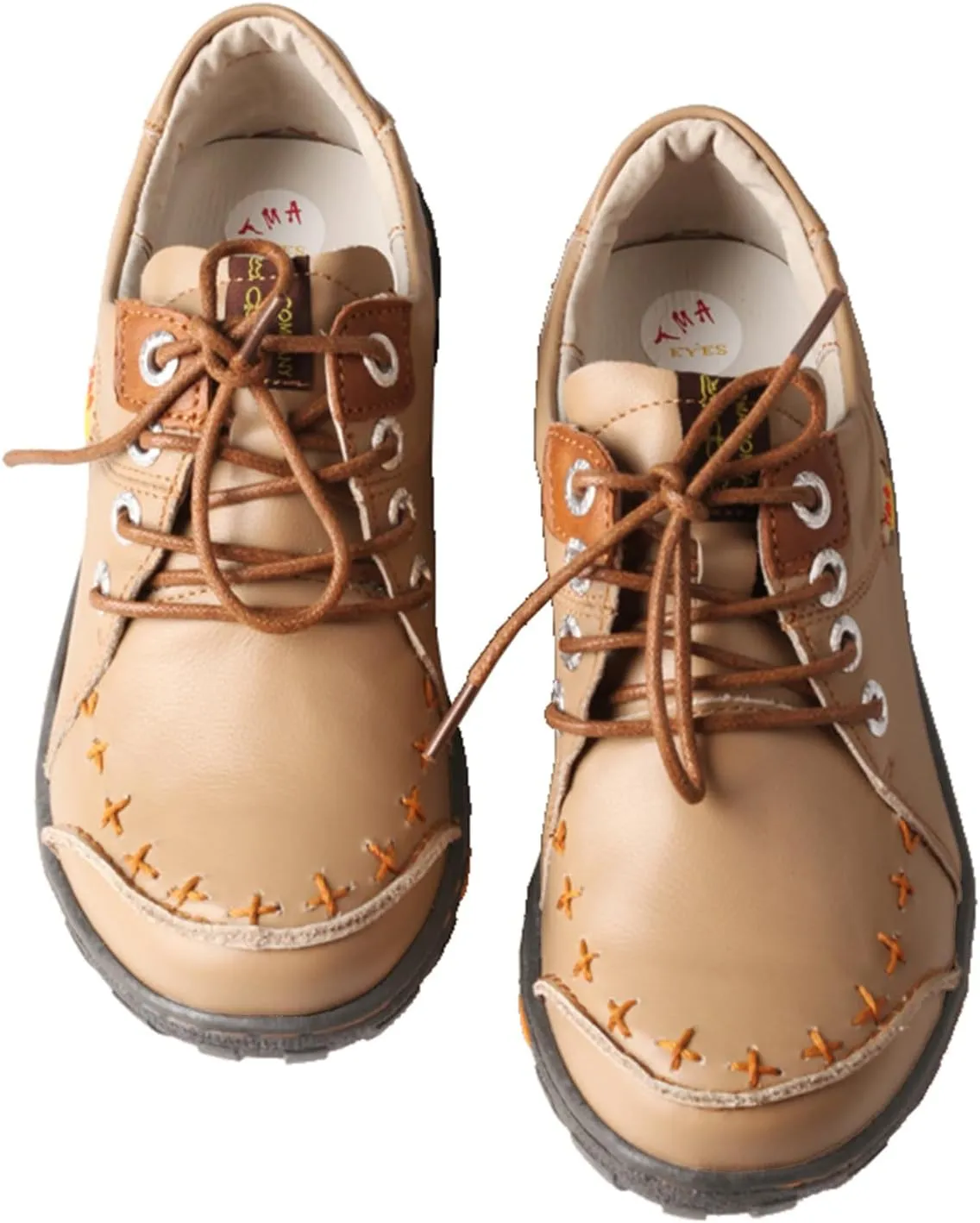 TMA EYES Women's Leather Non-Slip lace-up Leather Fashion Shoes Flats Comfortable with Hand-Stitched Design