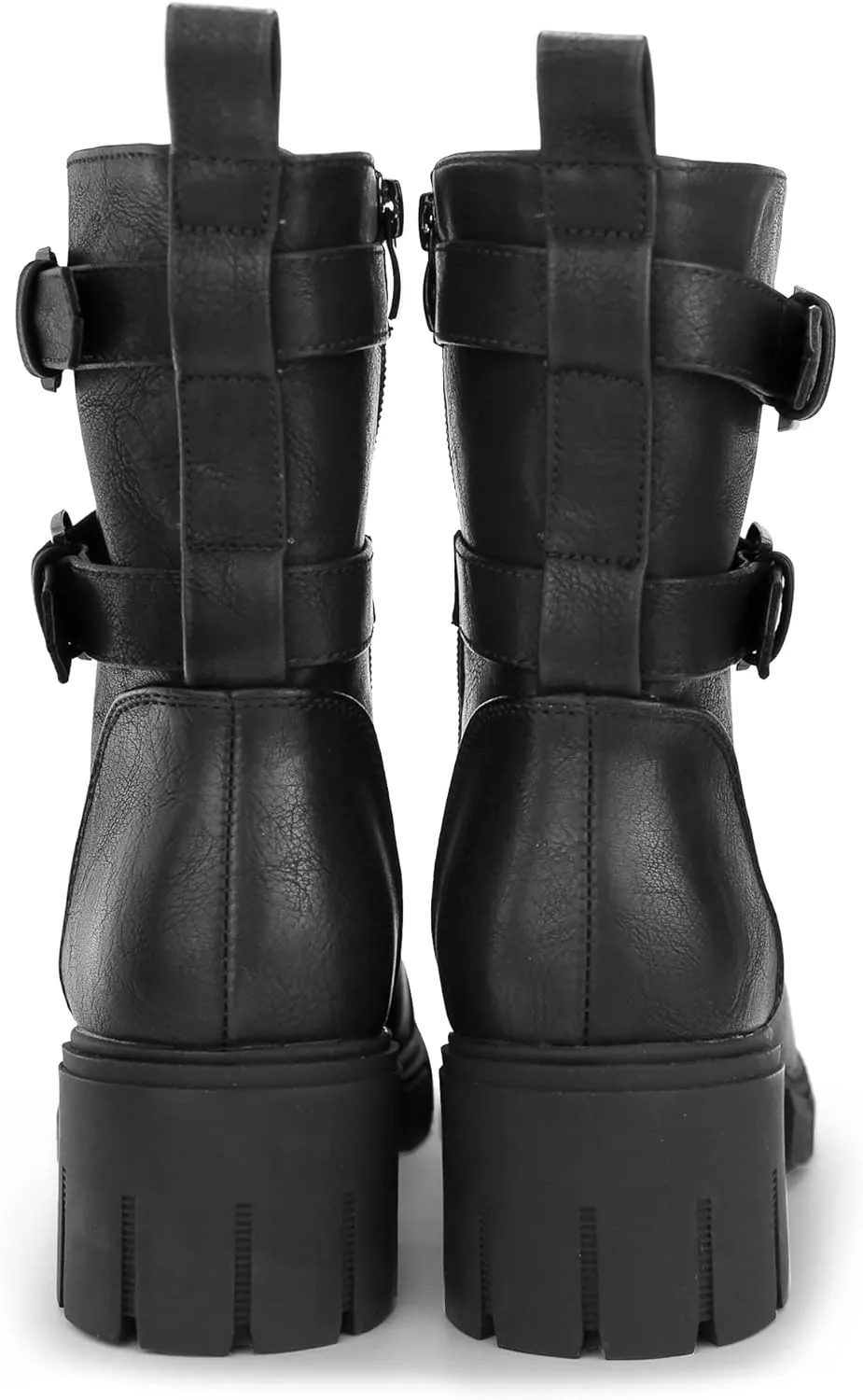 Tobfis Women's Combat Boots Side Zipper Buckle Chunky Heel Ankle Booties