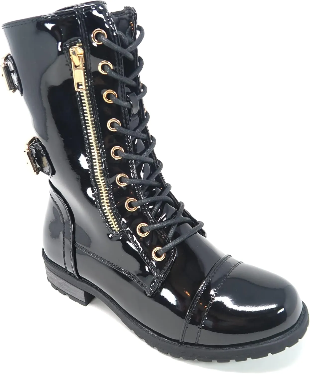 TOP Moda Pack 72 Womens Military Lace Up Buckle Combat Boots