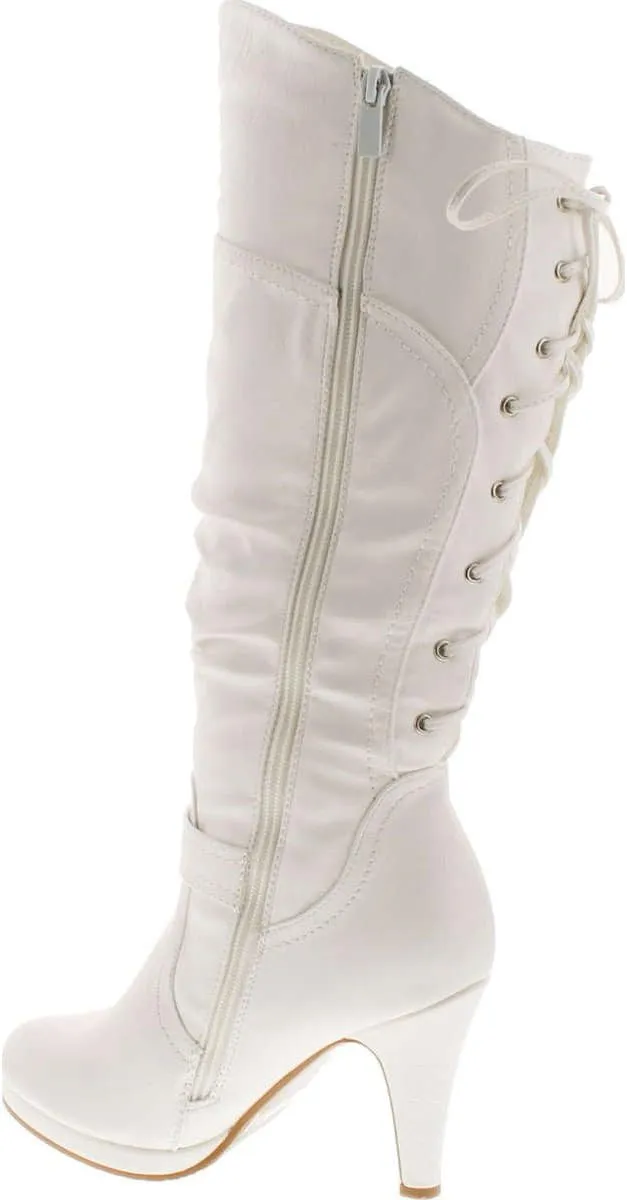 TOP Moda Womens Page-65 Knee High Round Toe Lace-Up Slouched High Heel Boots