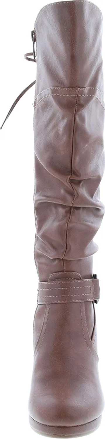 TOP Moda Womens Page-65 Knee High Round Toe Lace-Up Slouched High Heel Boots