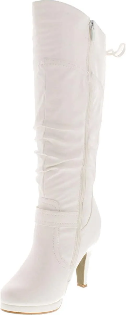 TOP Moda Womens Page-65 Knee High Round Toe Lace-Up Slouched High Heel Boots