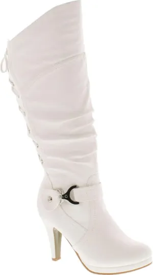 TOP Moda Womens Page-65 Knee High Round Toe Lace-Up Slouched High Heel Boots